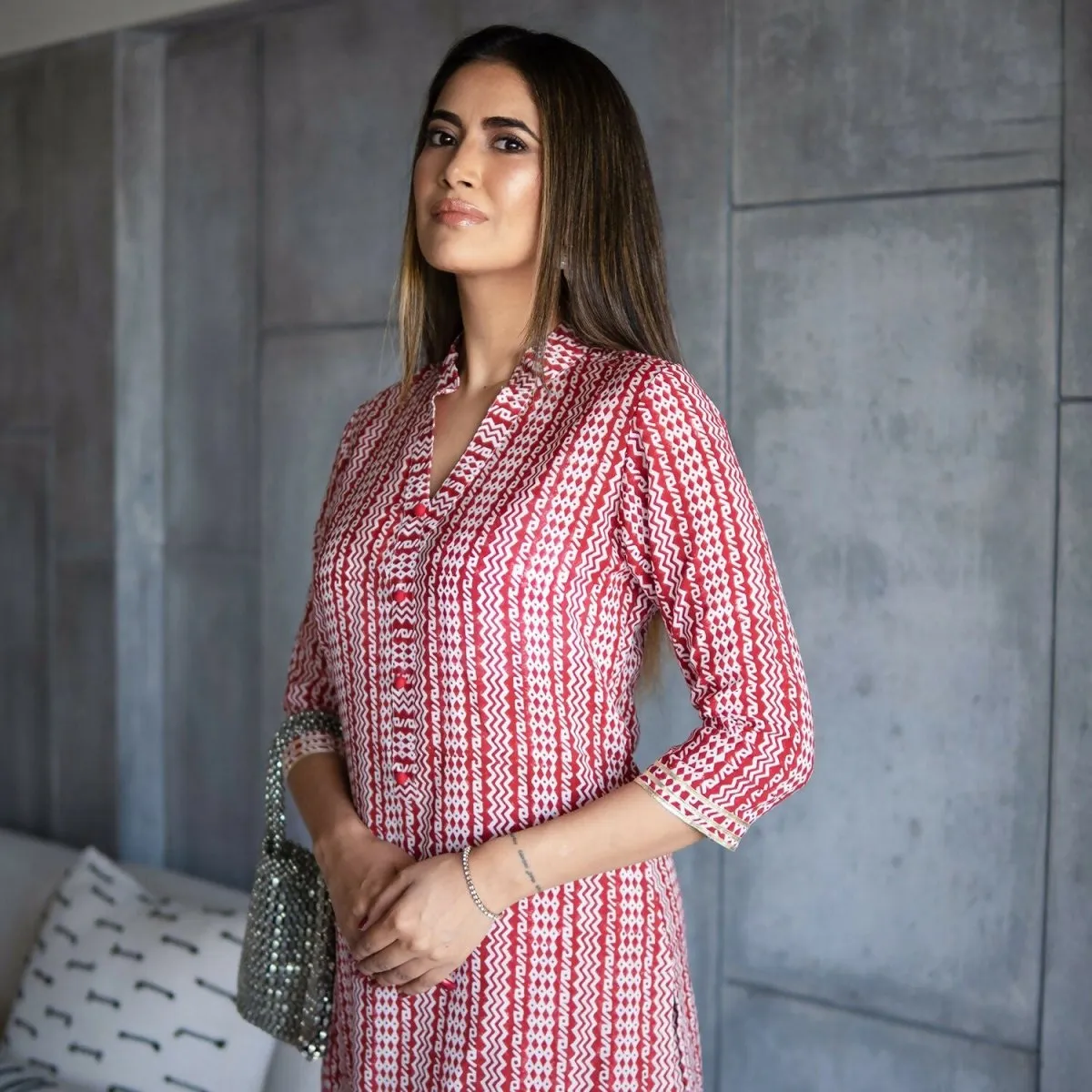 Aayaa Pure Muslin printed Kurti & Pant - Maroon red