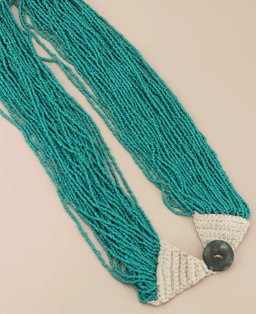 Aqua Blue Beads Crochet Statement Necklace