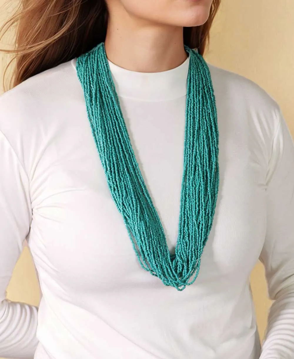 Aqua Blue Beads Crochet Statement Necklace