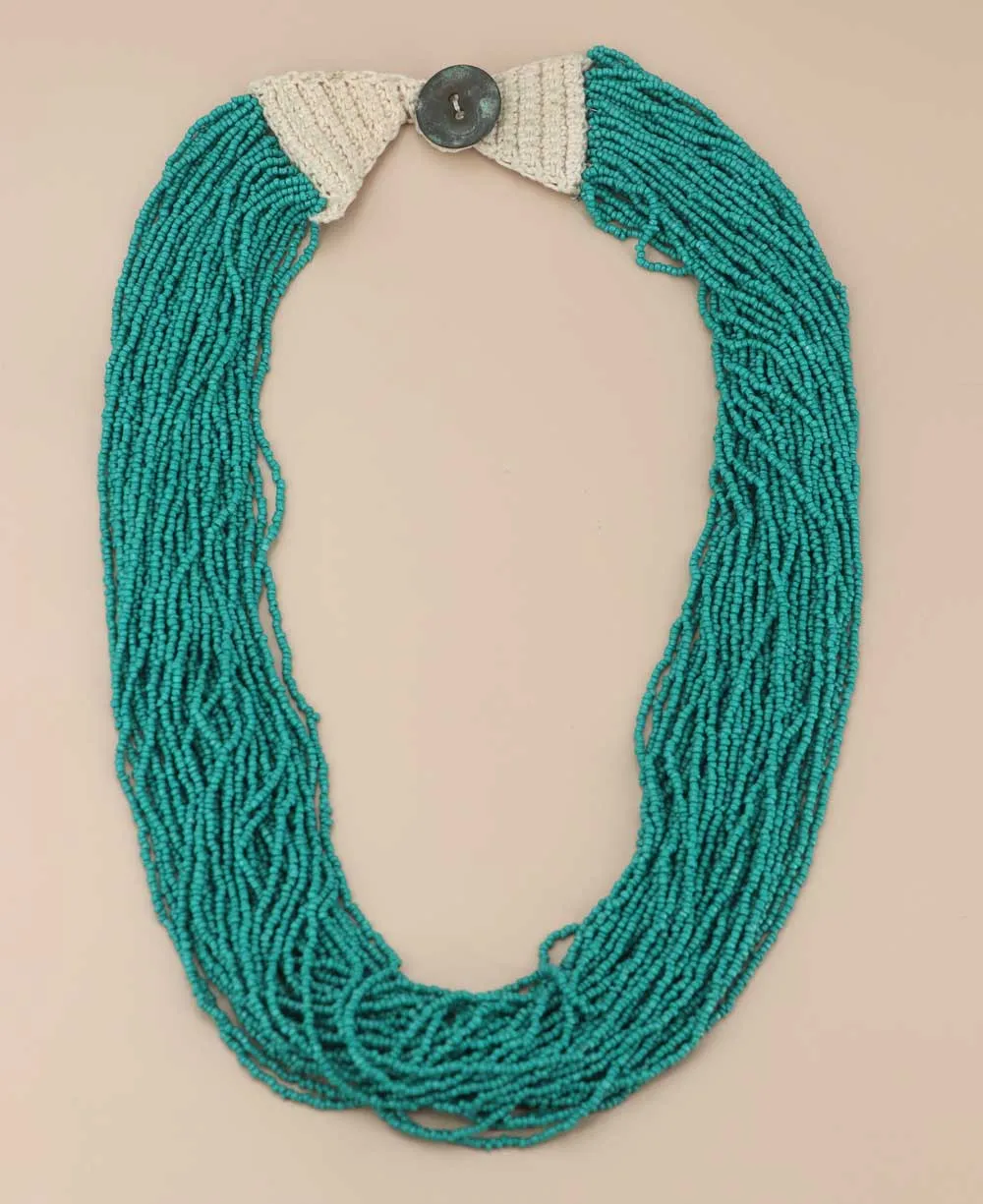 Aqua Blue Beads Crochet Statement Necklace