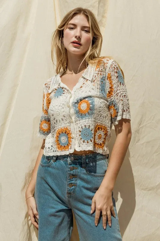 Artisanal Allure Collared Crochet Top