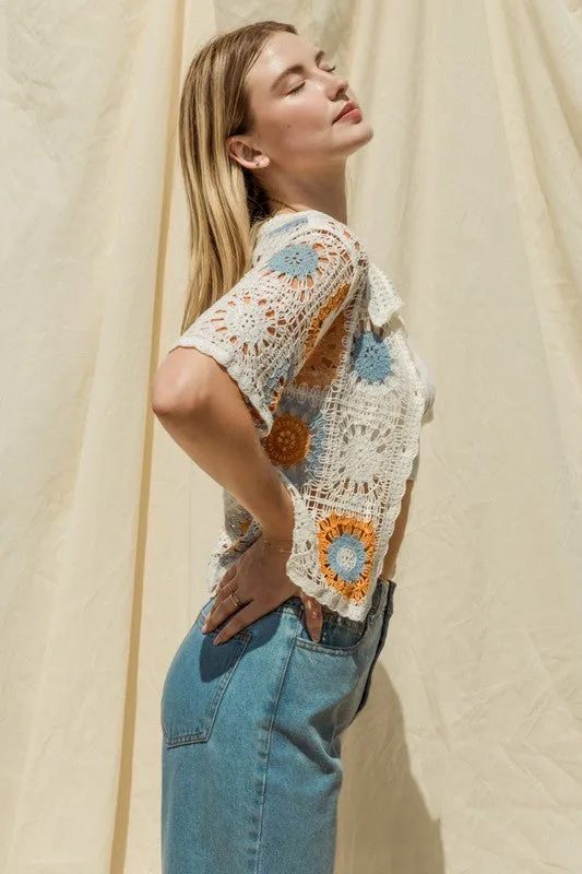 Artisanal Allure Collared Crochet Top