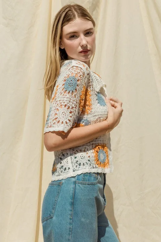 Artisanal Allure Collared Crochet Top