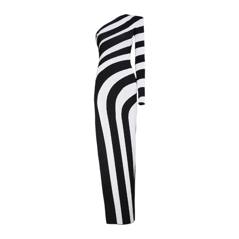 Aza Striped One-Shoulder Dress