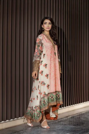 Baroque Luxury Chiffon Embroidered Collection Vol 1 – Ivory and Pink