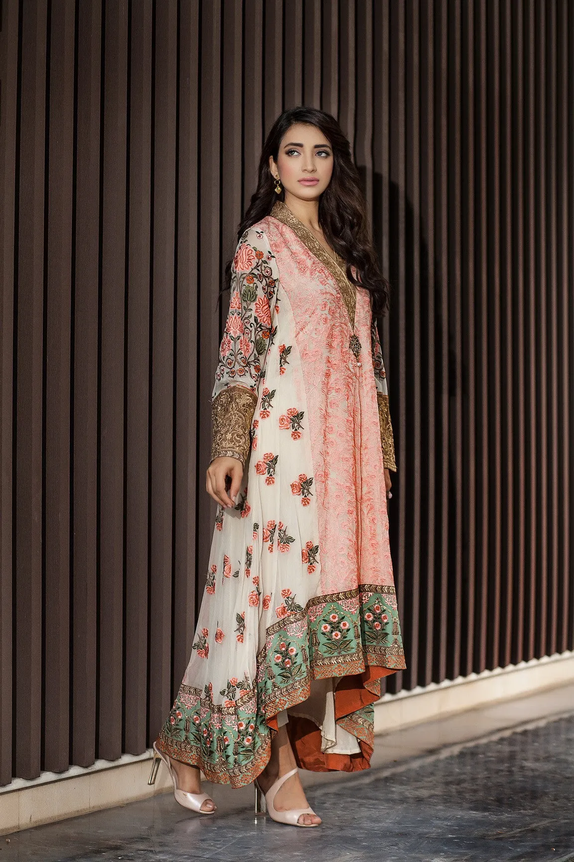 Baroque Luxury Chiffon Embroidered Collection Vol 1 – Ivory and Pink