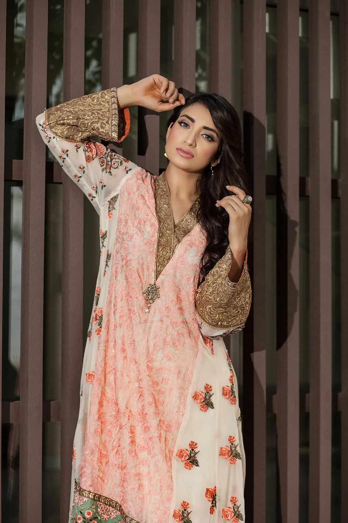Baroque Luxury Chiffon Embroidered Collection Vol 1 – Ivory and Pink