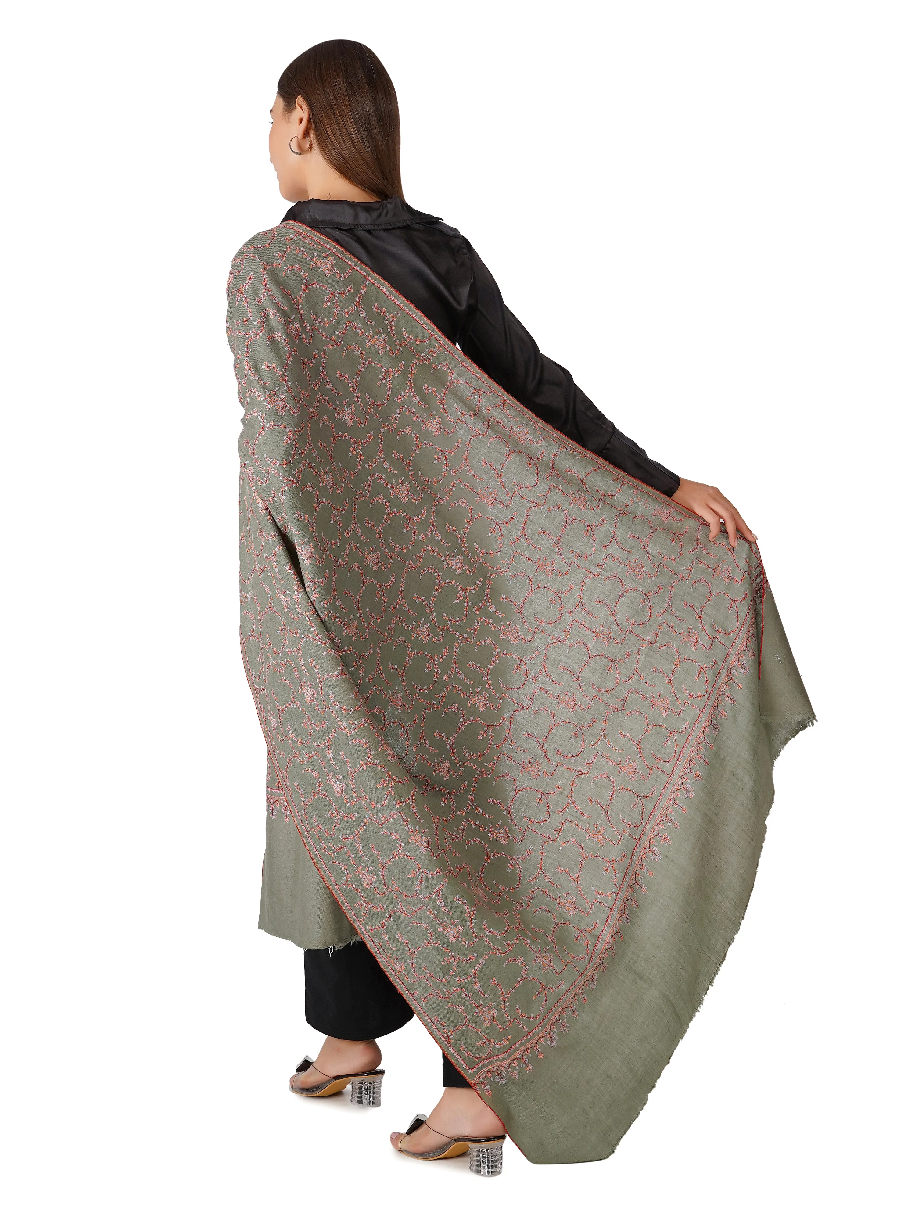 Beautiful Pashmina Shawl with Detailed Patterns - Sea Green