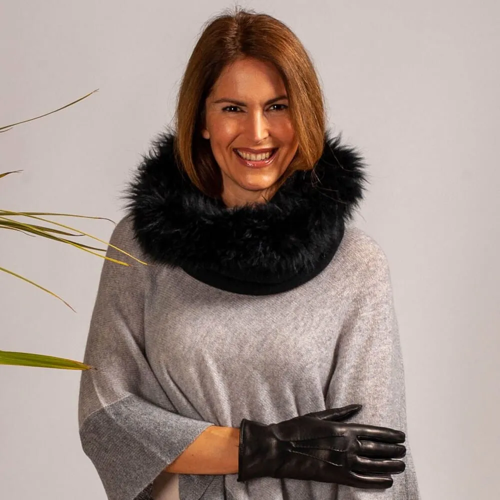 Black Cashmere Snood with Black Cashmere Fur Trim