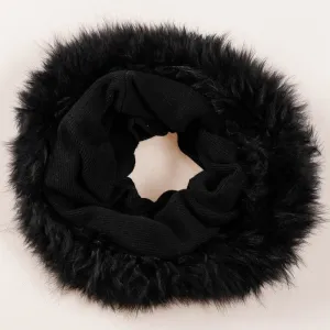 Black Cashmere Snood with Black Cashmere Fur Trim