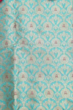Blue Banarasi Pure Katan Silk Fabric - Luxurious Elegance ( 1 Mtr )