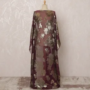 Burgundy Somali Silk (Fransawi) Chiffon Dirac Fabric with Gold Metallic Lurex, 3.5 Meters, 140 cm Width, France-D20893