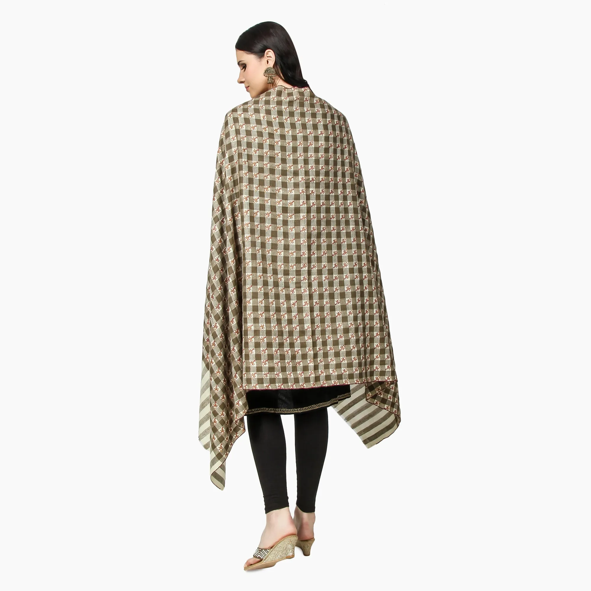 Cashmere Pashmina Shawl Embroidered (Checkered)