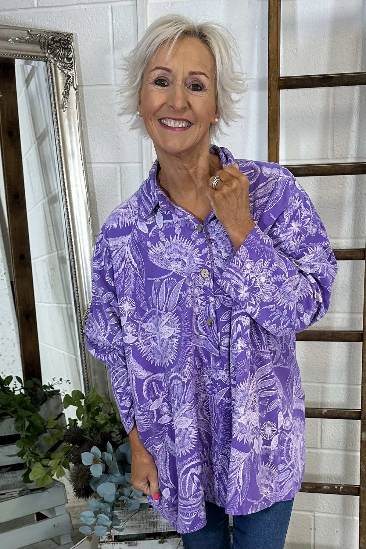 Catelyn Print Needlecord Top Purple