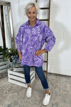 Catelyn Print Needlecord Top Purple