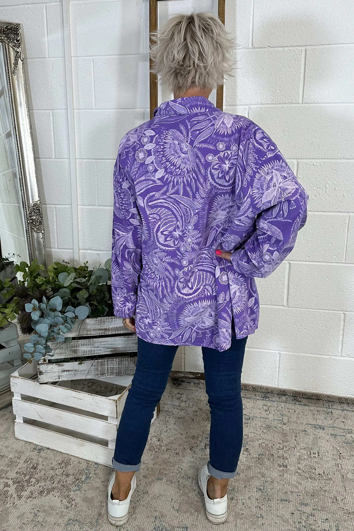 Catelyn Print Needlecord Top Purple