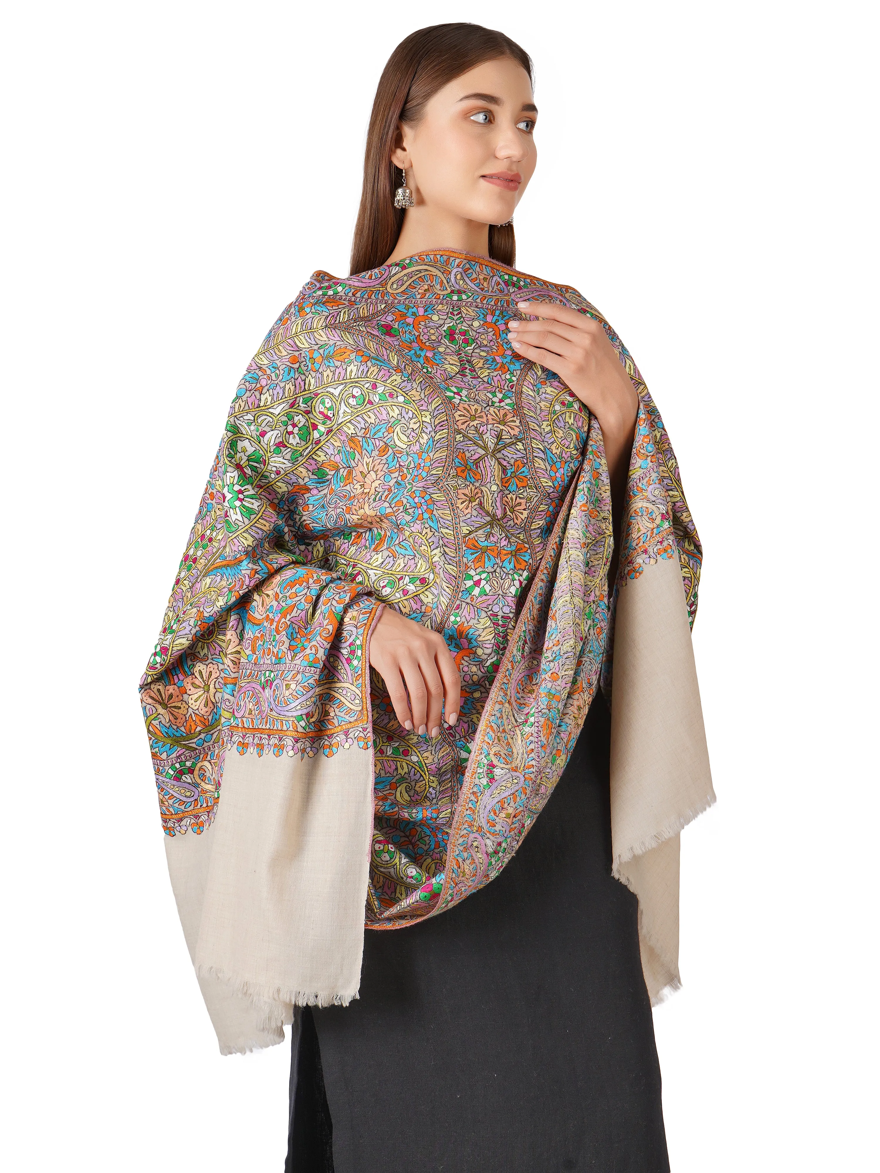 Chic Pashmina Shawl – Effortlessly Stylish Pashmina With Hand Embroidery - Off White