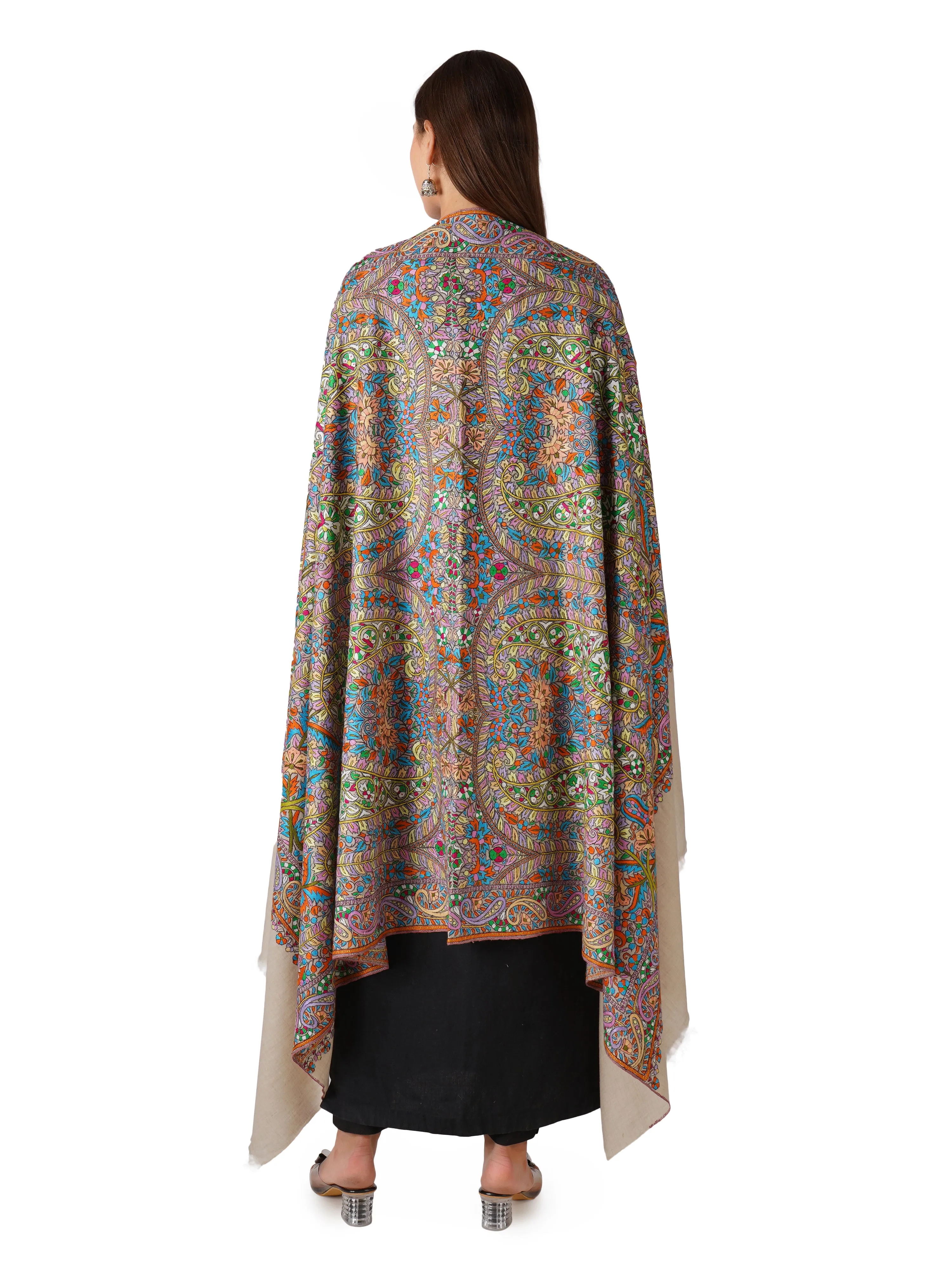 Chic Pashmina Shawl – Effortlessly Stylish Pashmina With Hand Embroidery - Off White
