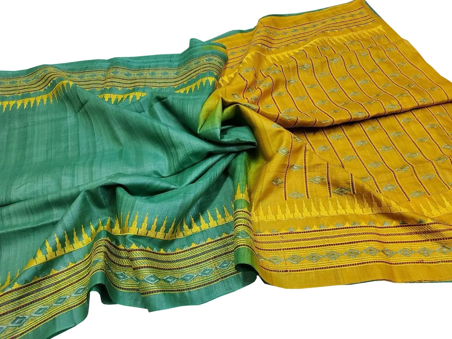 Elegant Green Moonga Tussar Silk Saree with Embroidery