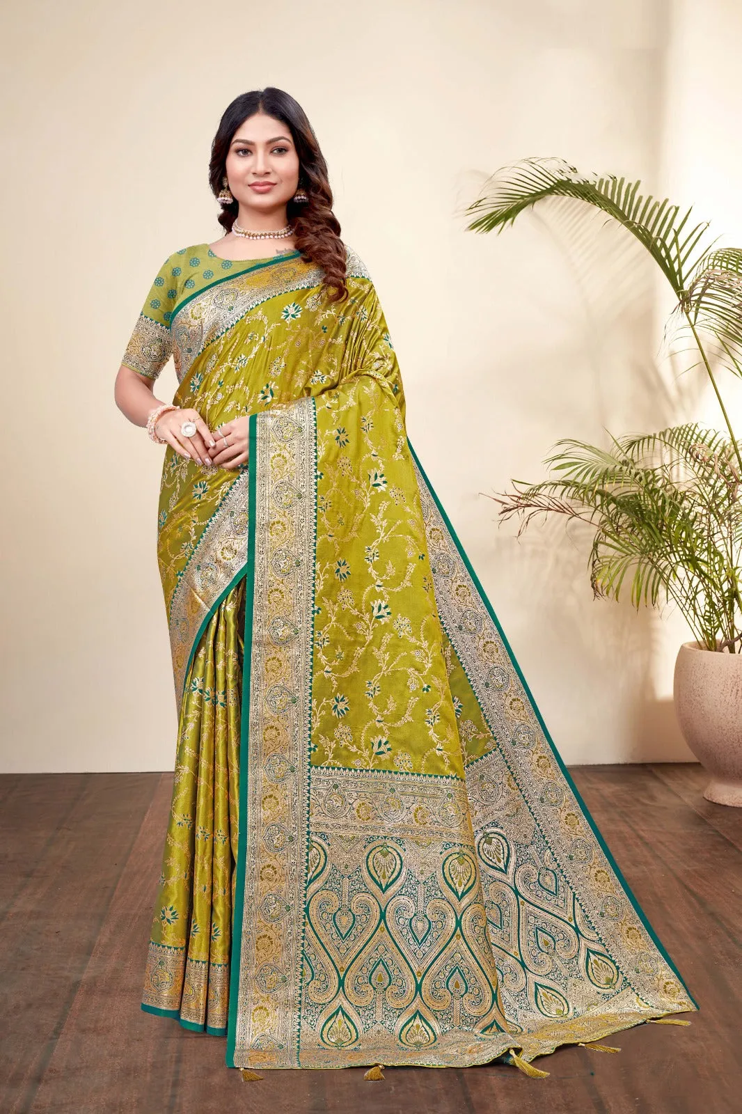 Elegant Mustard Satin Silk Saree