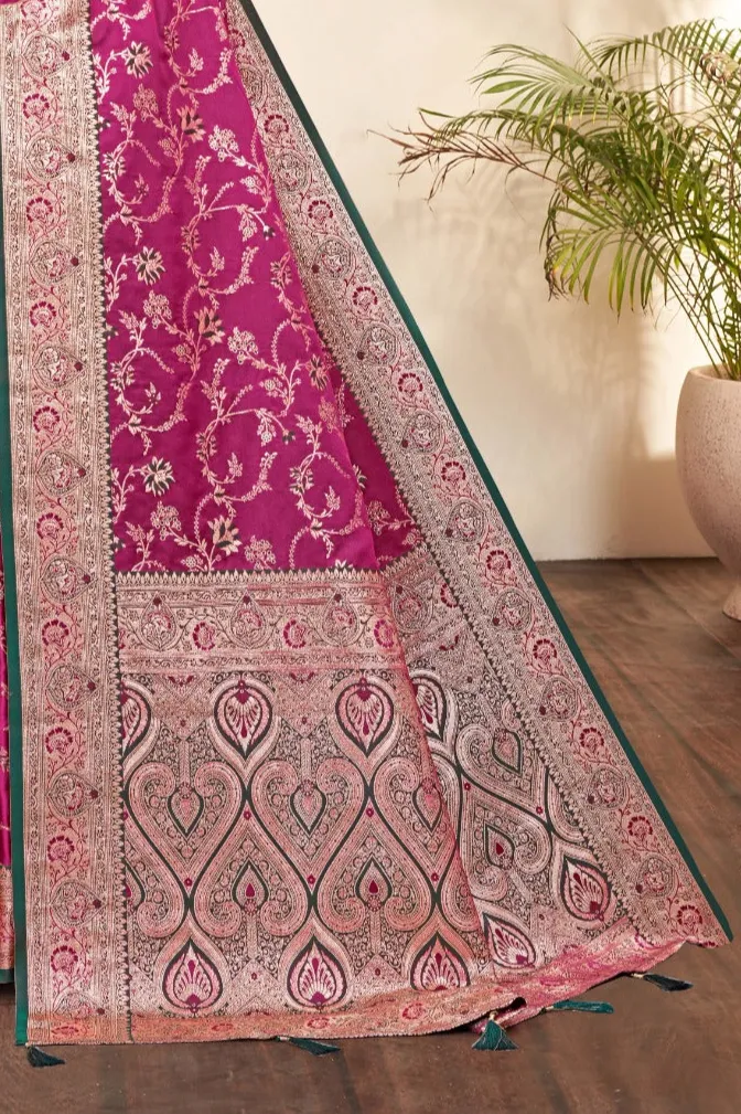 Elegant Royal Pink Satin Silk Saree
