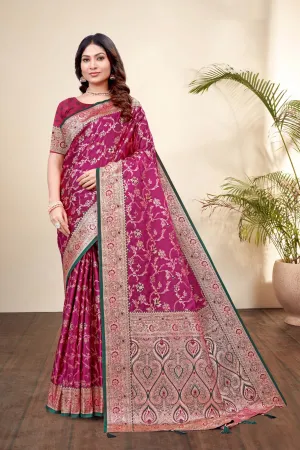 Elegant Royal Pink Satin Silk Saree