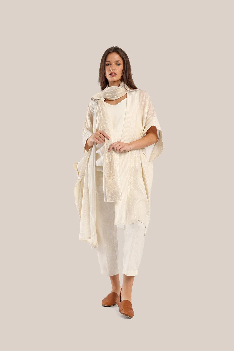 Embroidered metallic voile scarf
