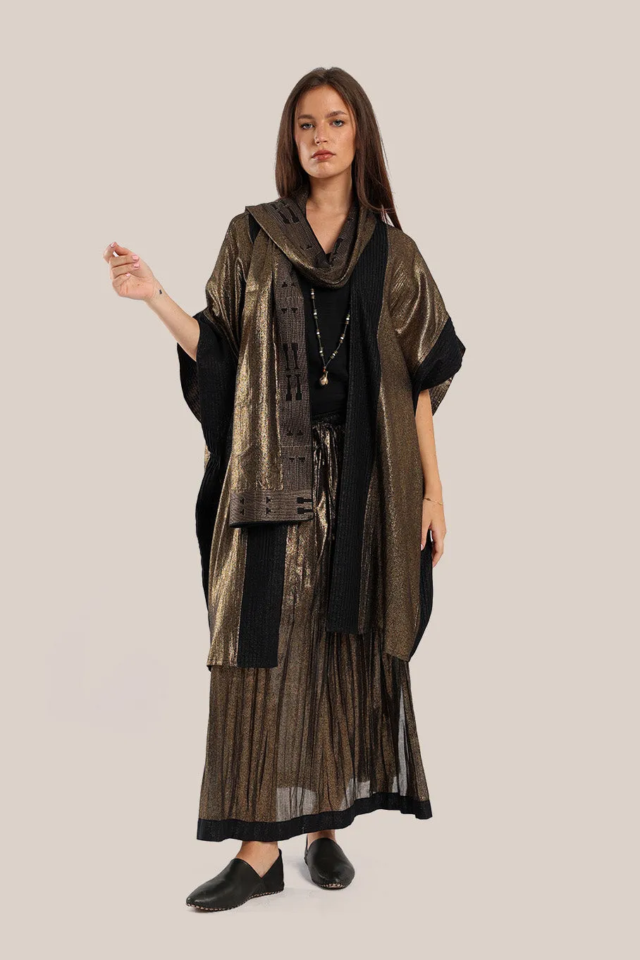 Embroidered metallic voile scarf