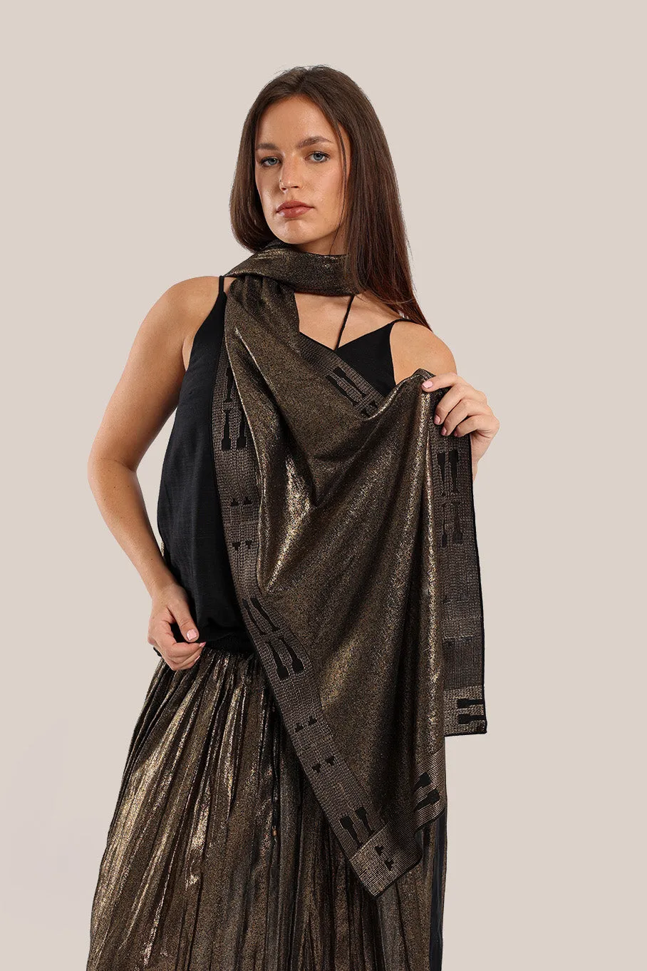 Embroidered metallic voile scarf