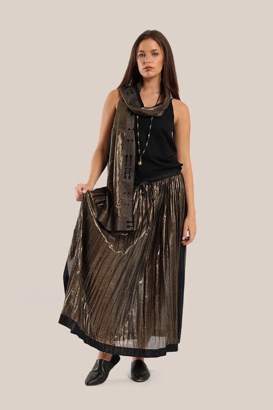 Embroidered metallic voile scarf