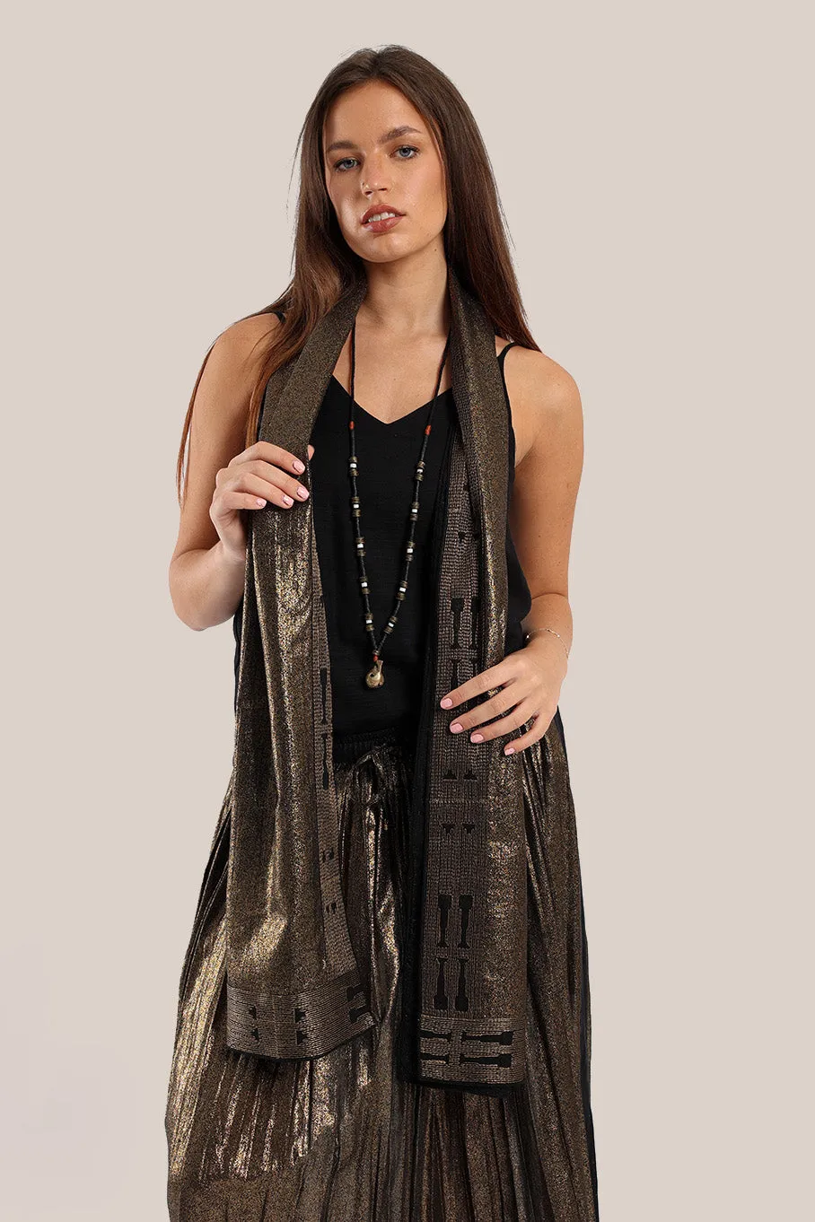 Embroidered metallic voile scarf