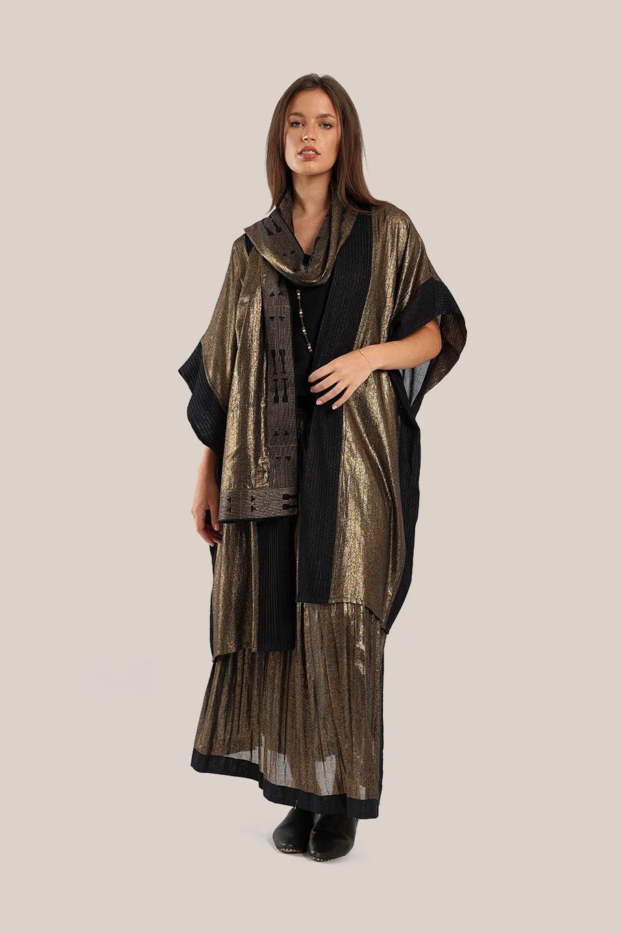 Embroidered metallic voile scarf