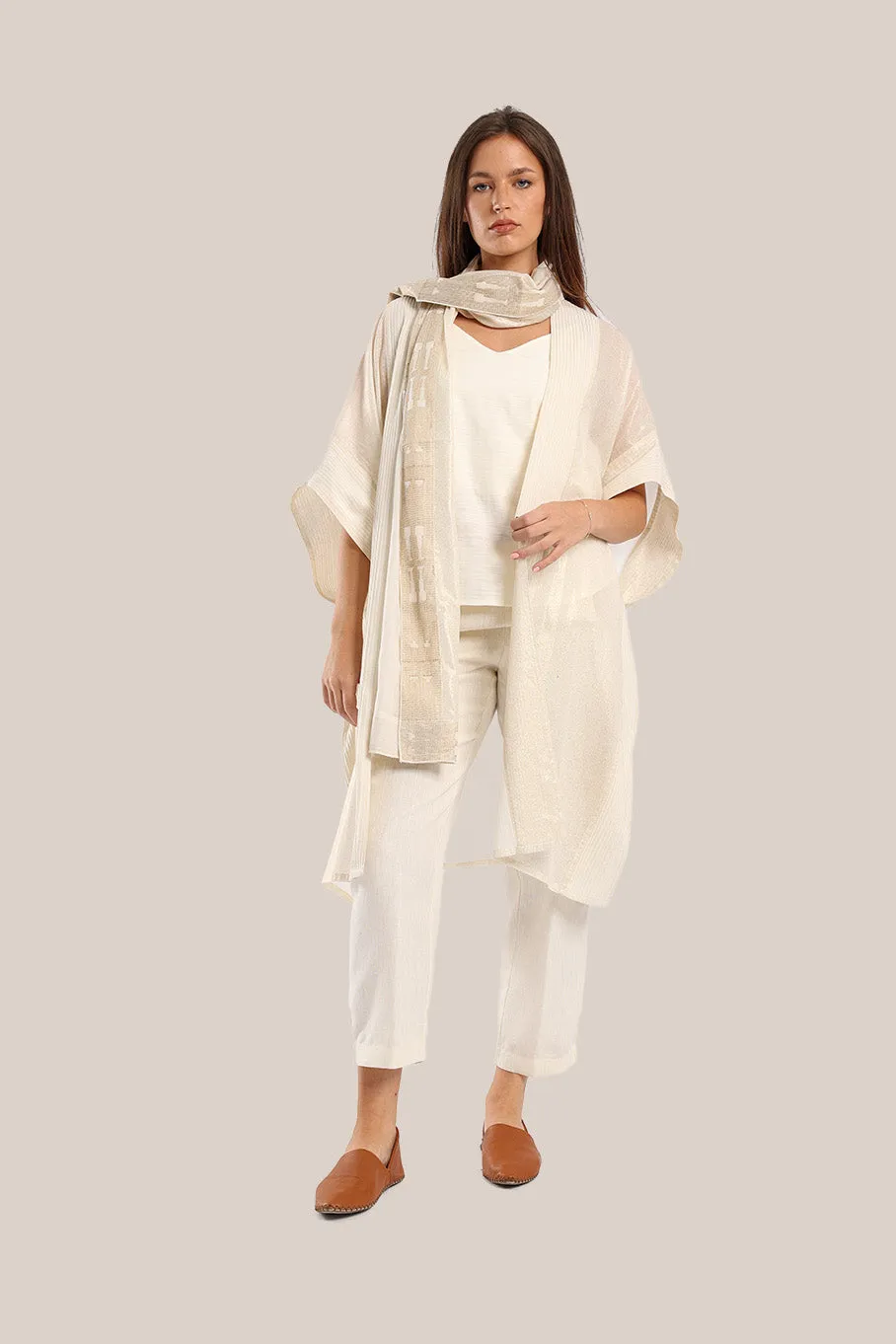 Embroidered metallic voile scarf