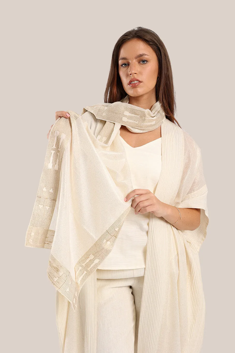 Embroidered metallic voile scarf