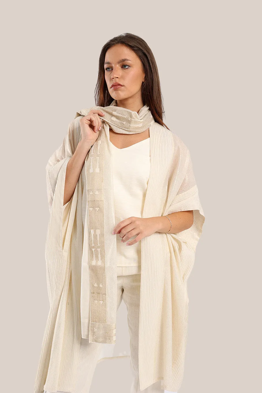 Embroidered metallic voile scarf