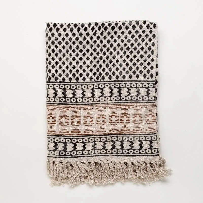 Faded Vintage Handblock Printed Throw