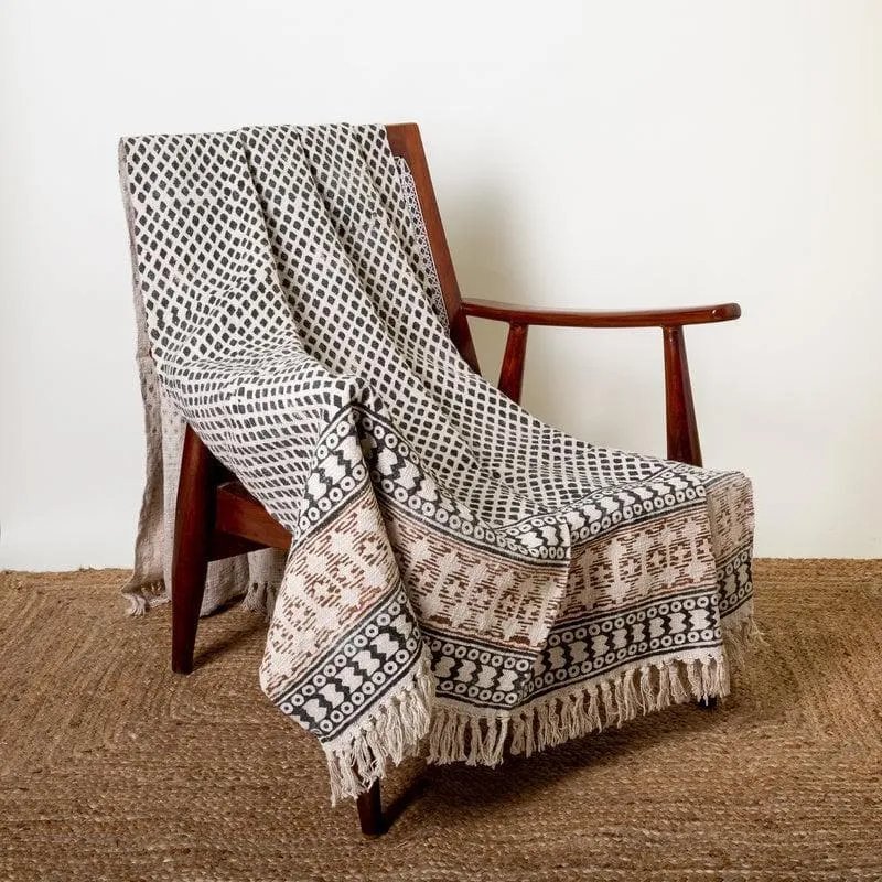 Faded Vintage Handblock Printed Throw