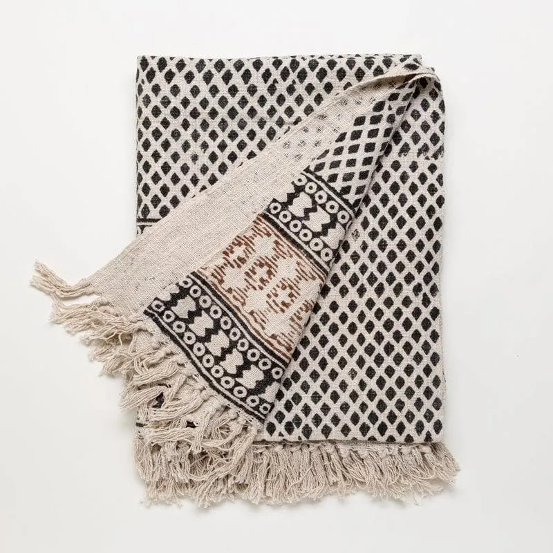 Faded Vintage Handblock Printed Throw
