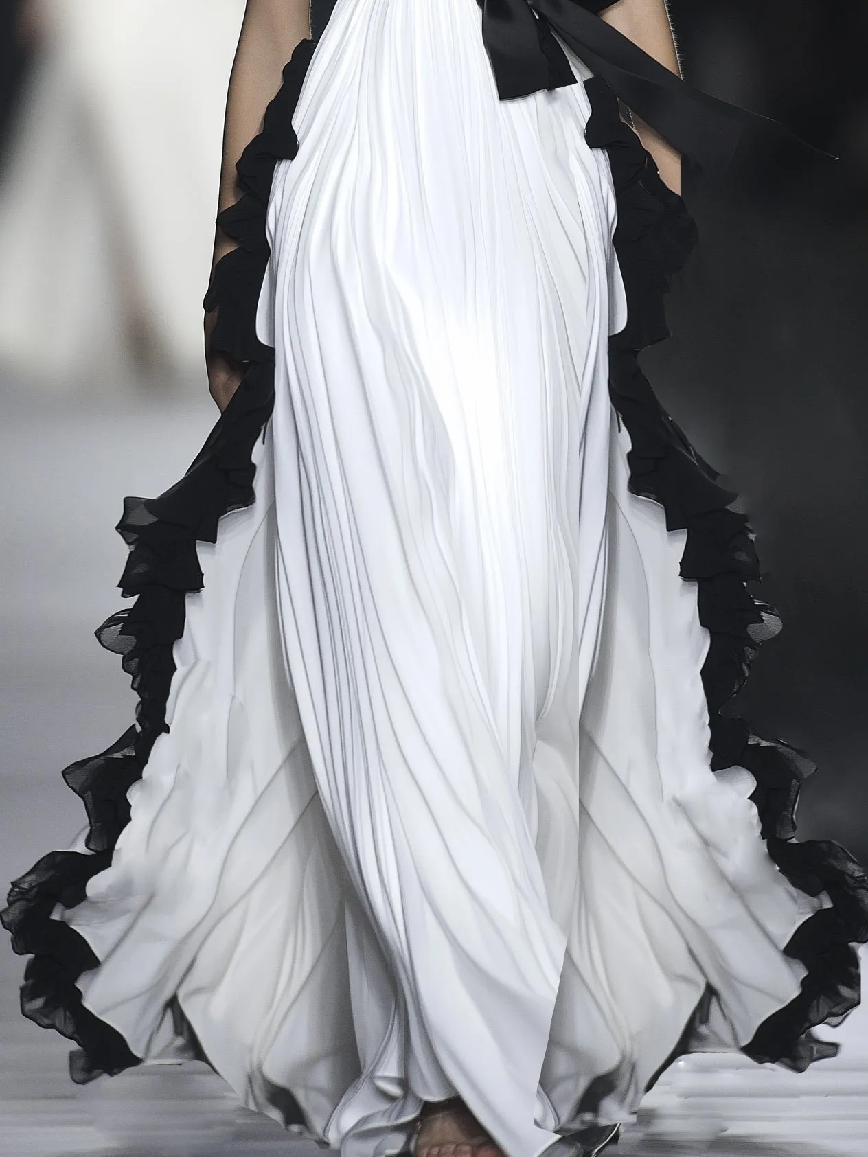Flowing Black And White Chiffon Suspender Gown Maxi Dress