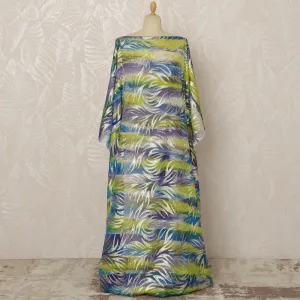 Green and Blue Somali Silk Chiffon Dirac Fabric with Metallic Lurex Leaf Design, 3.5 Meters, 140 cm Width-D20675