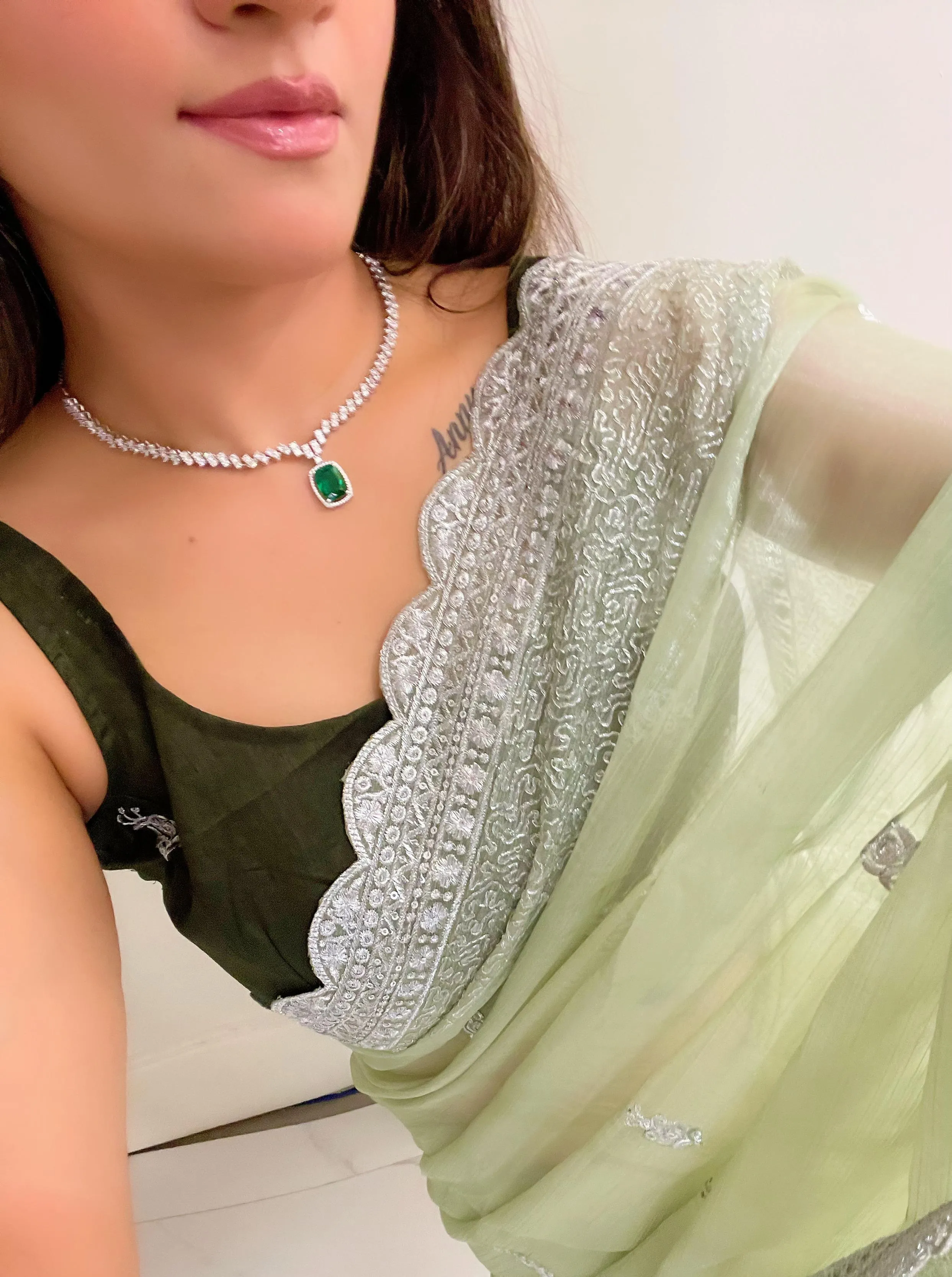 Green Elegant Burburry Silk Saree with Sequins Work