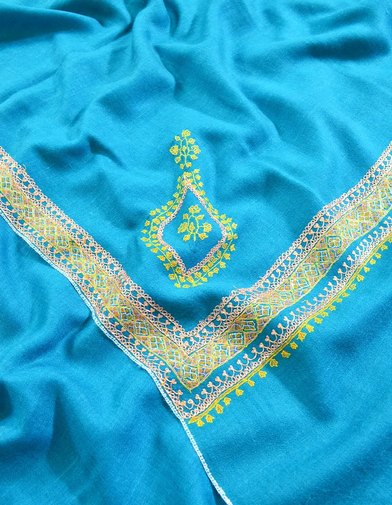 iris blue tilla embroidery pashmina shawl 8401