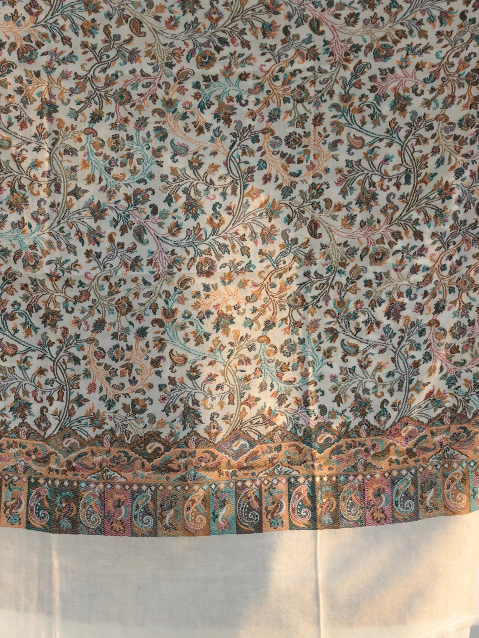 Ivory Multi Color Kani Jamawar Silk Wool Kashmiri Shawl - S200519