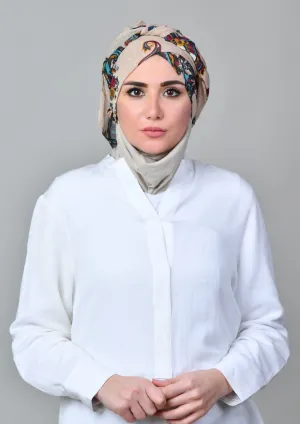 Kashmir Tan- Cap Shawl- Crinkled Chiffon