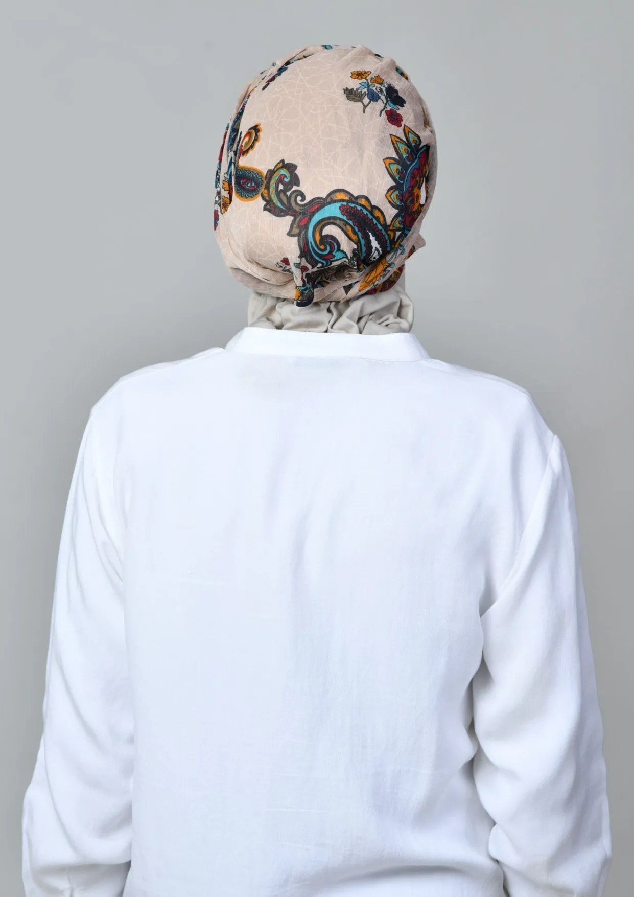 Kashmir Tan- Cap Shawl- Crinkled Chiffon