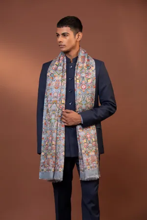 Kashmiri Pure Viscose  Shawl with Multicolor Floral Print
