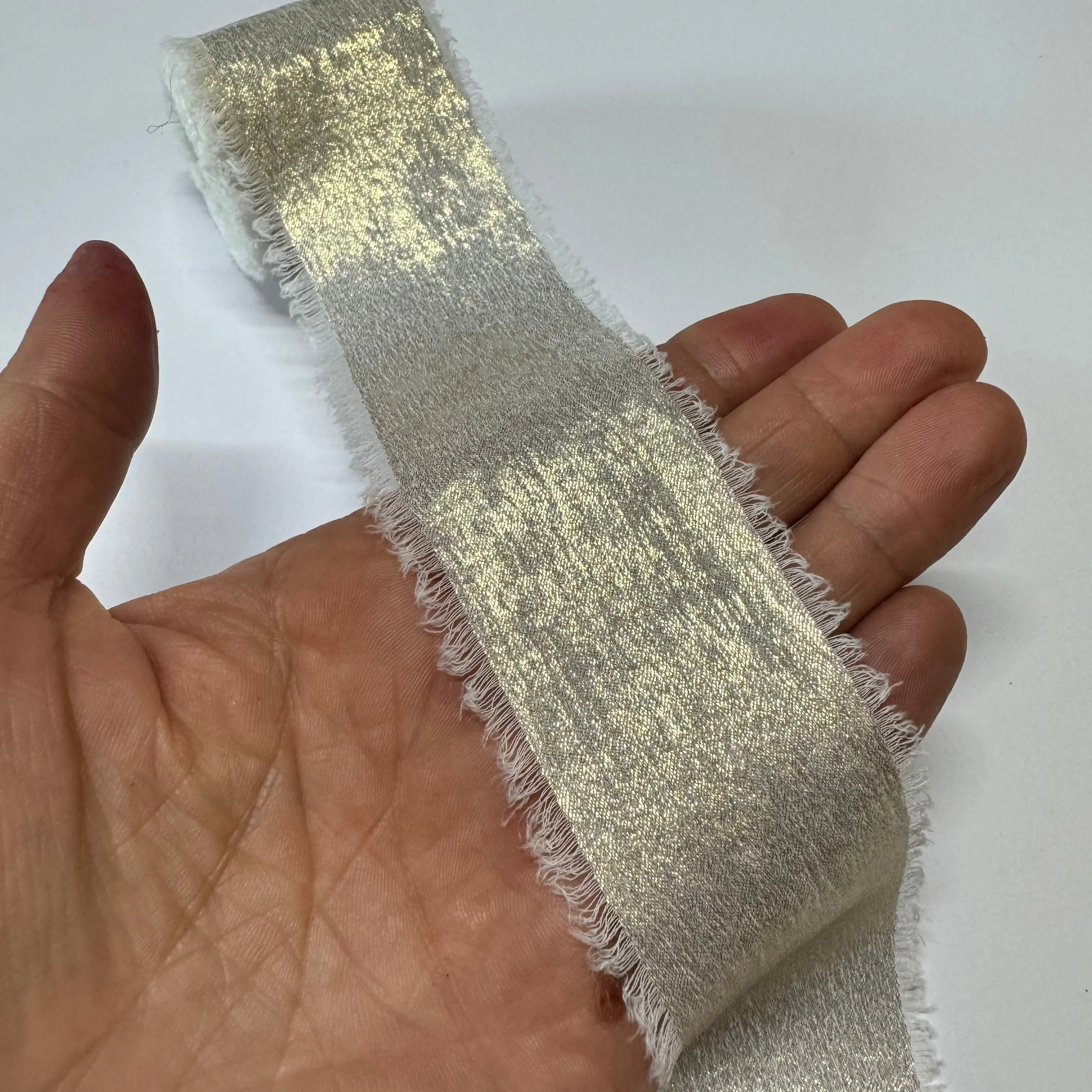 Luxurious Golden Frayed Edge Chiffon Ribbon (40mm x 4.5mtrs) - Light Golden