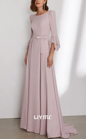 M1268 - Scoop Long Sleeves Sleek Chiffon Pleated Mother of Bride Dress Cocktail Dress