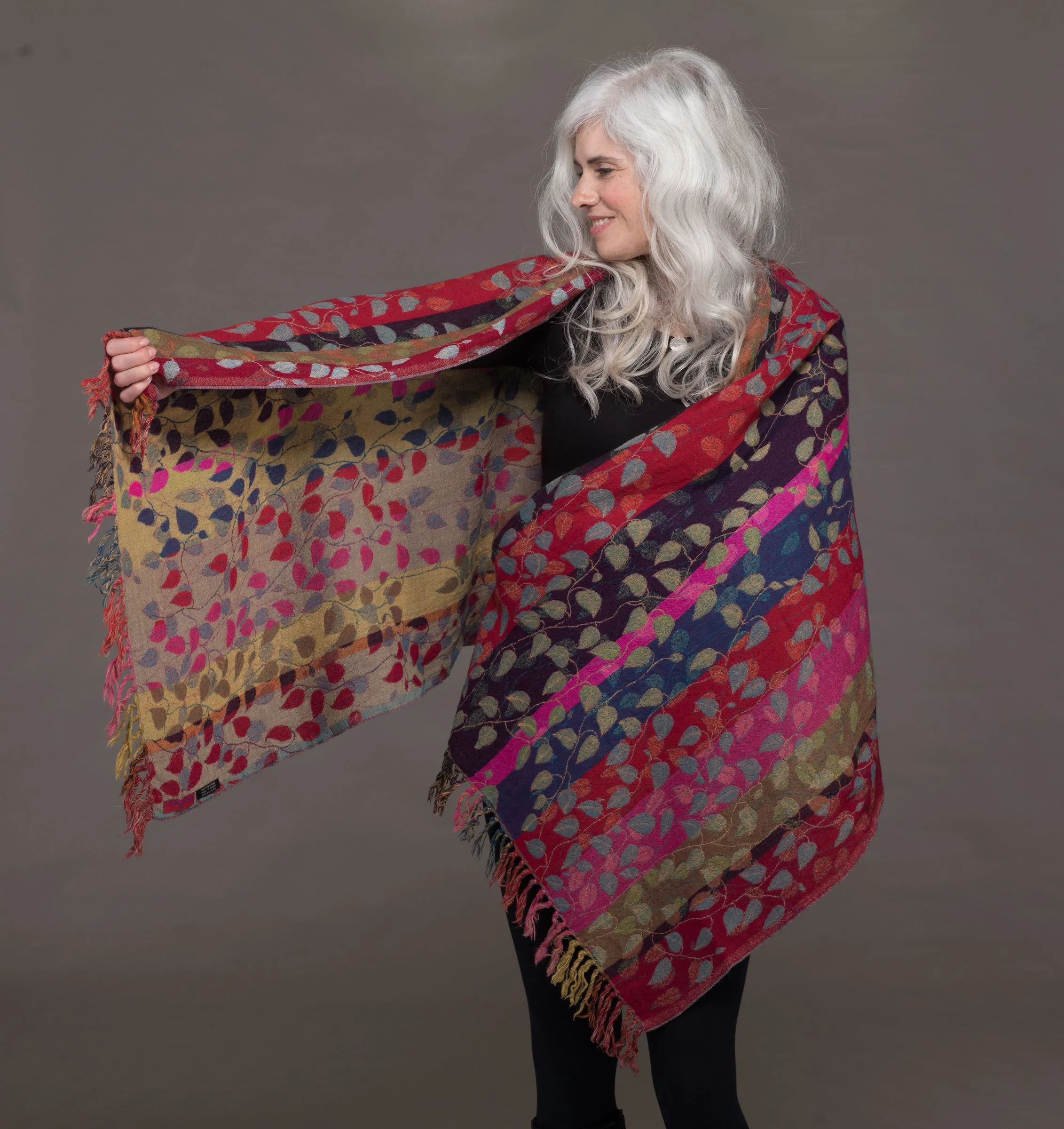 Merino Wool Shawl Multi Leaves