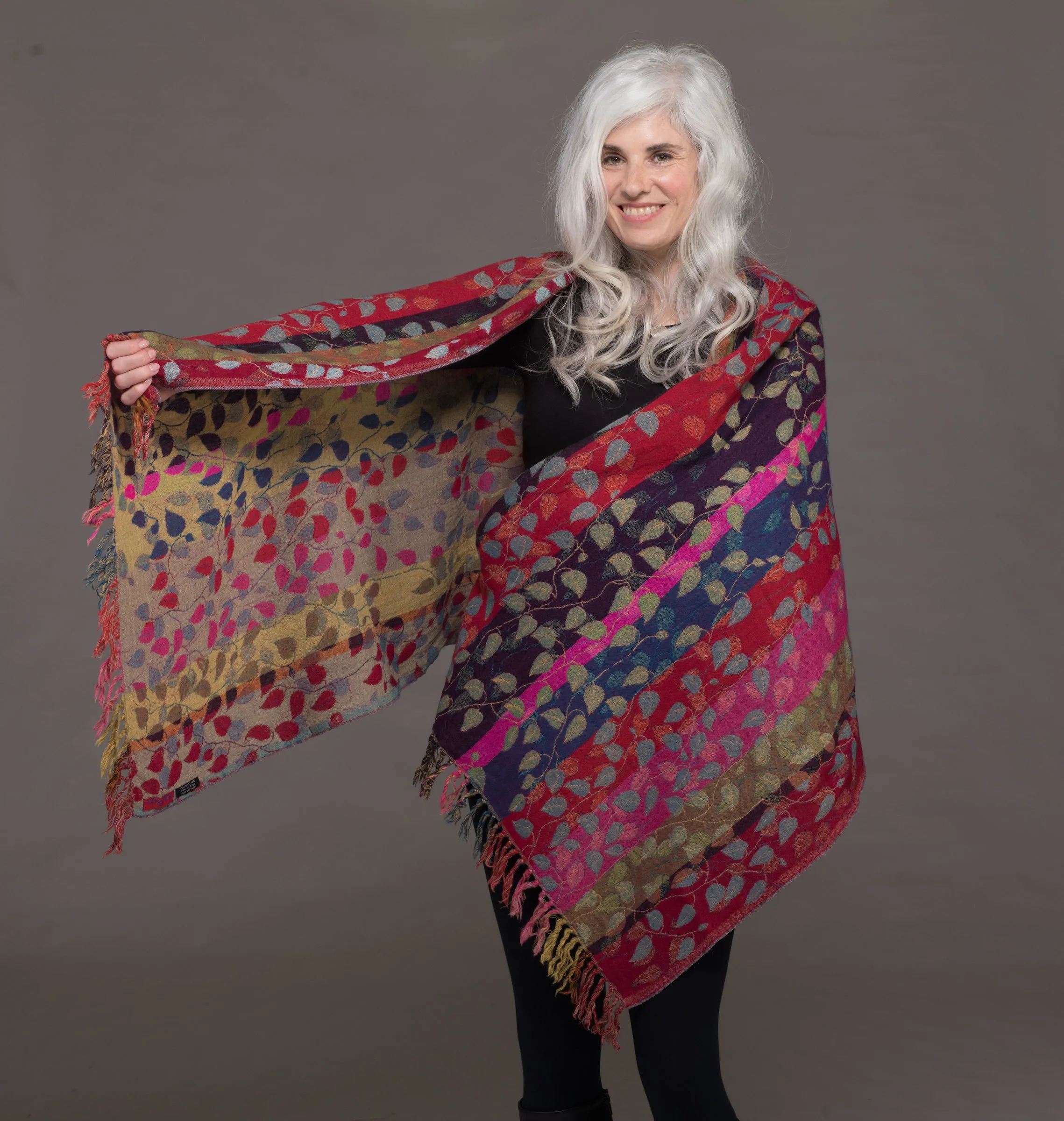 Merino Wool Shawl Multi Leaves